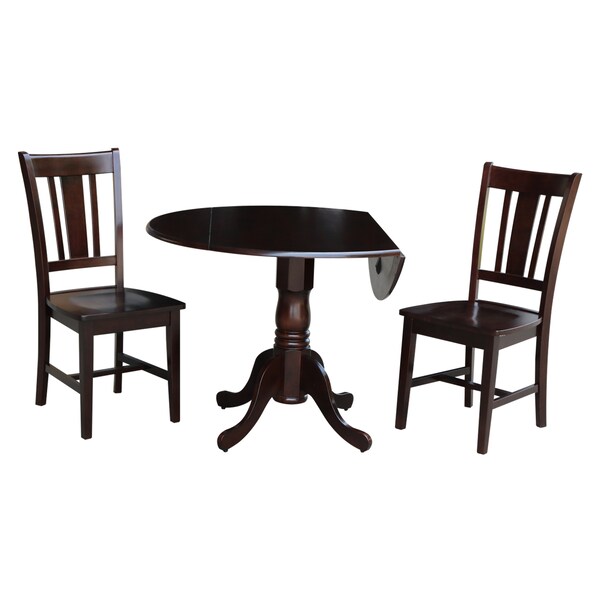International Concepts Round 42 in Dual Drop Leaf Table with 2 San Remo Chairs, Rich Mocha, 42 W, 42 L, 29.75 in H, Wood K15-42DP-C10 - main